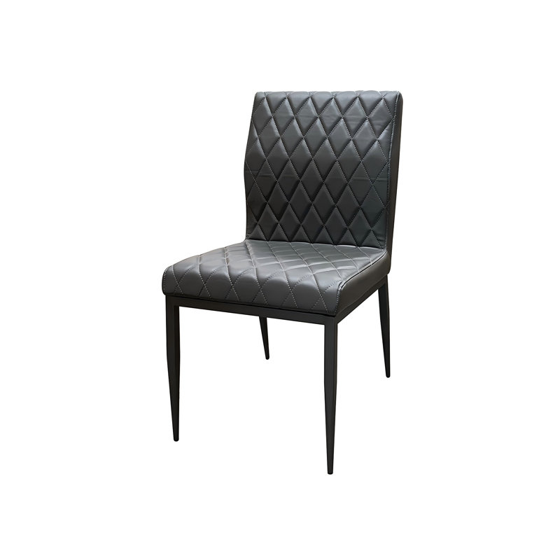 Chaise de salle à manger moderne et minimaliste en similicuir gris avec pattes en métal