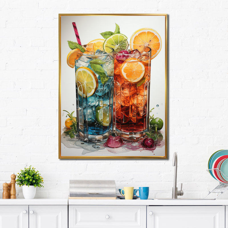 Jef Food Cocktail A Glamour II, H 32 po x l 24 po x P 1 po, Cadre flottant doré