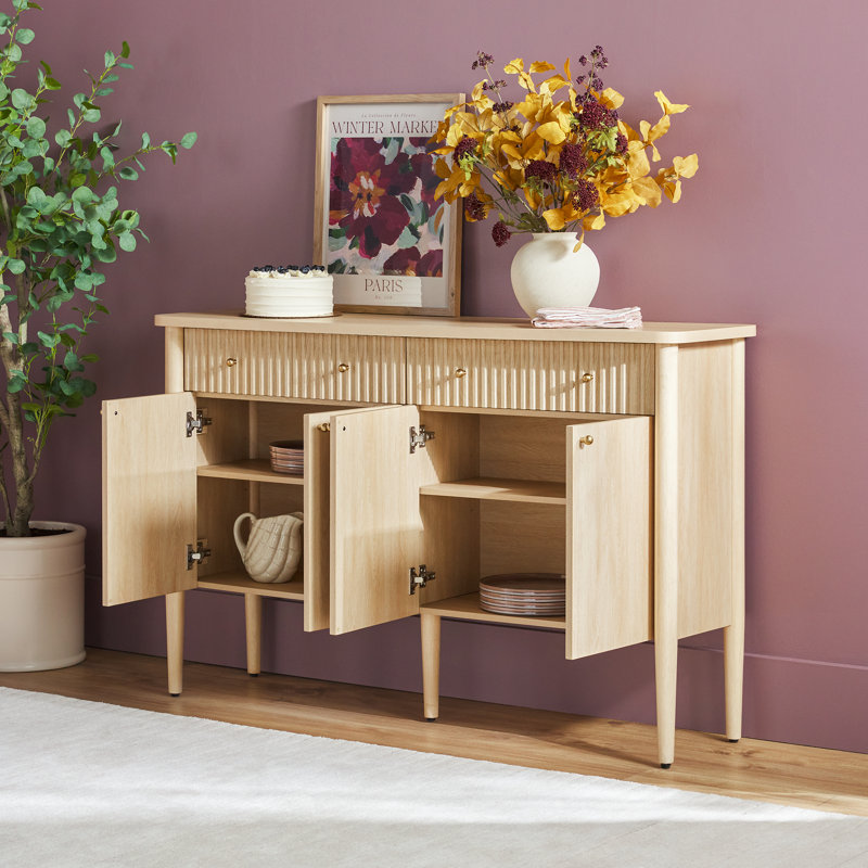 Aleric 58" Modern Fluted Easy Assembly Wood Buffet Sideboard with Storage, Coastal Oak