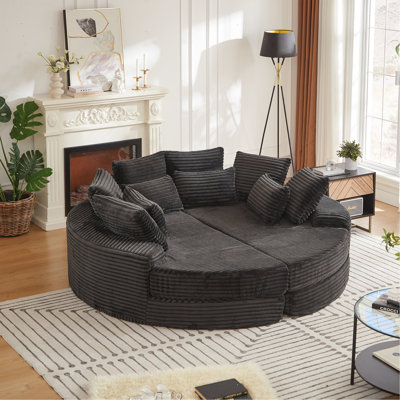 Fauteuil inclinable rond en velours côtelé de 78,5 pouces, convertible en deux fauteuils inclinables, canapé-lit 2 en 1 et coussins décoratifs avec cinq coussins décoratifs
