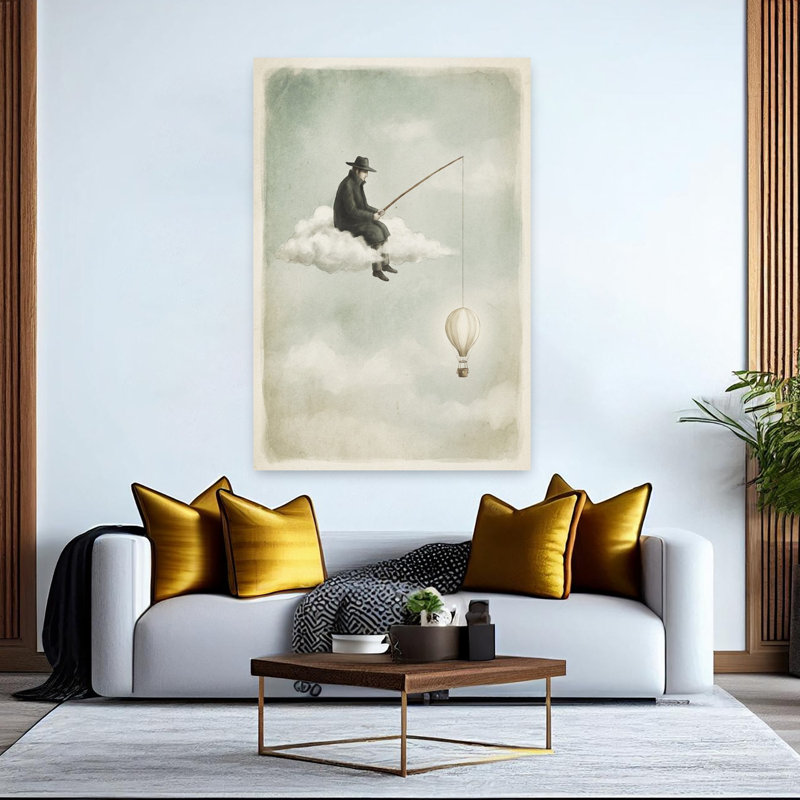«Man On A Cloud», rétro, paysage abstrait, nature, art mural, H 60 po x l 40 po