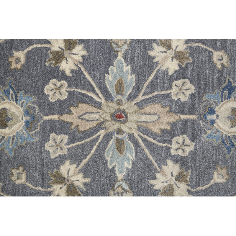 Azalea Vintage Oriental Gray/Ivory/Red Area Rug, Rectangle 9' x 12'
