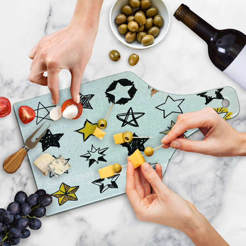 Star Pattern Yellow and White Tempered Glass Cutting Board