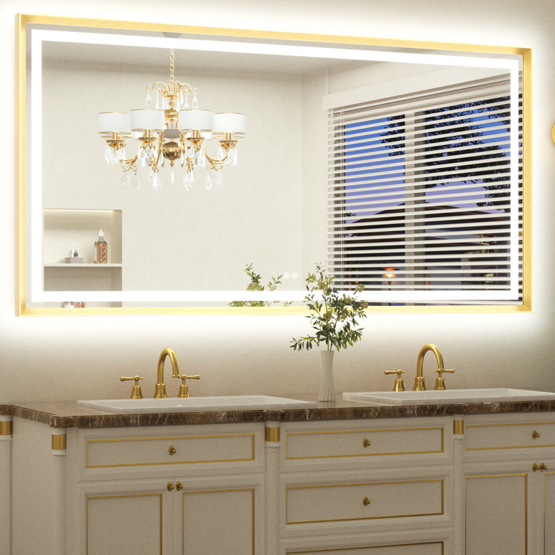 Dineen Front and Backlit LED Bathroom Vanity Mirror, 36" x 28", Dark Gray