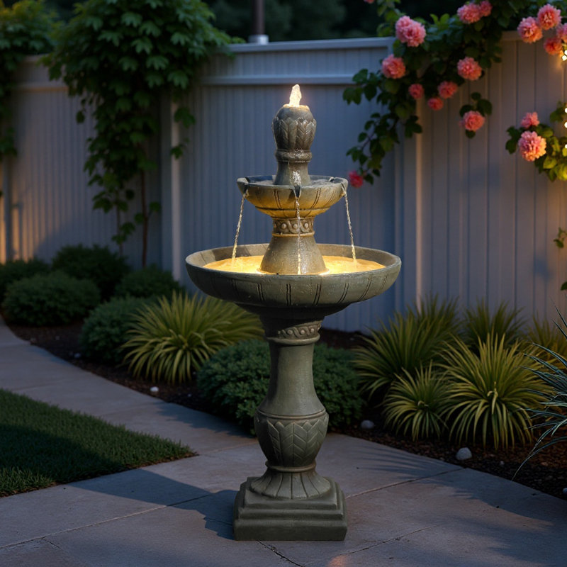 Water Fountain Resin Rock-Style Cascading For Outdoor Spaces With Leds