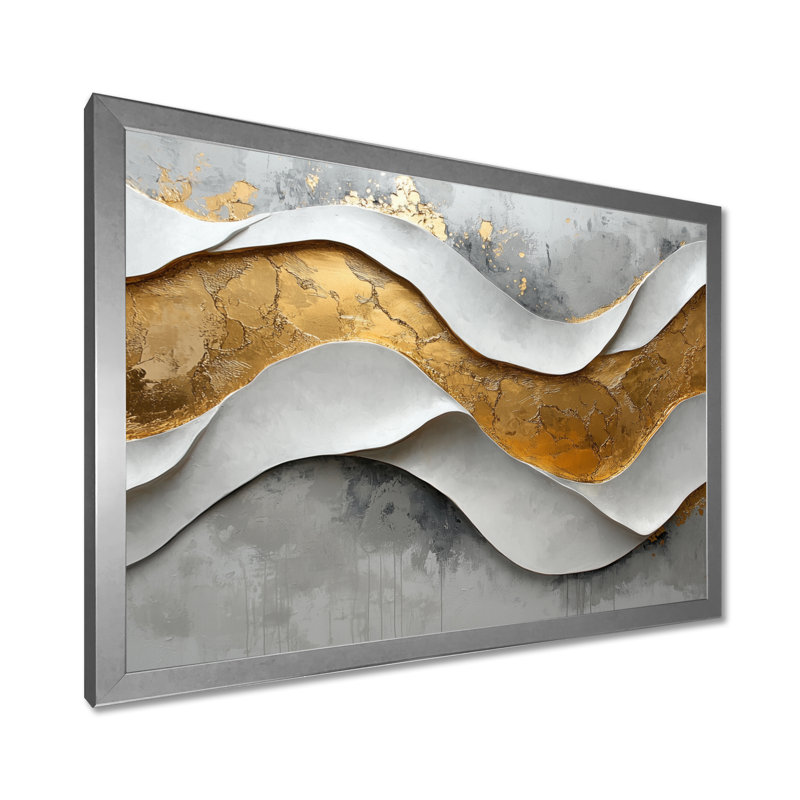 Ognen II - Abstract Large Wall Art, Silver, 30" H x 40" W, Single Picture Framed