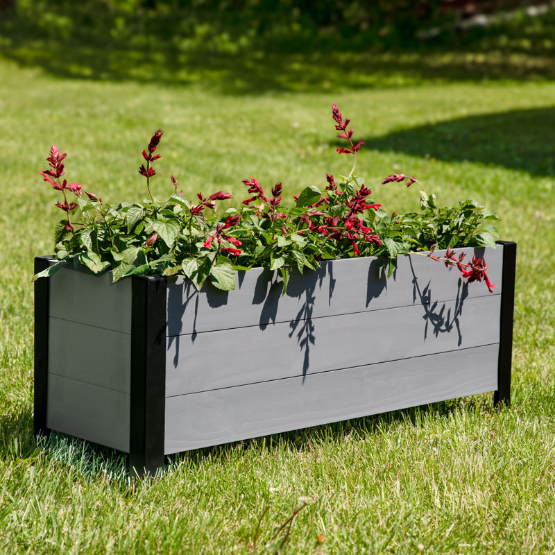 Gray Acacia Wood Raised Garden Bed Planter Box with Removable Bag