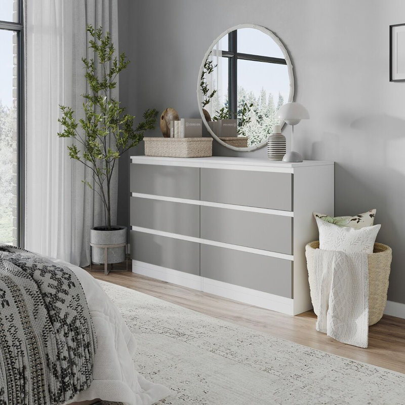 Sreyan Solid Wood 6 - Drawer Rectangle Accent Chest, White/Grey