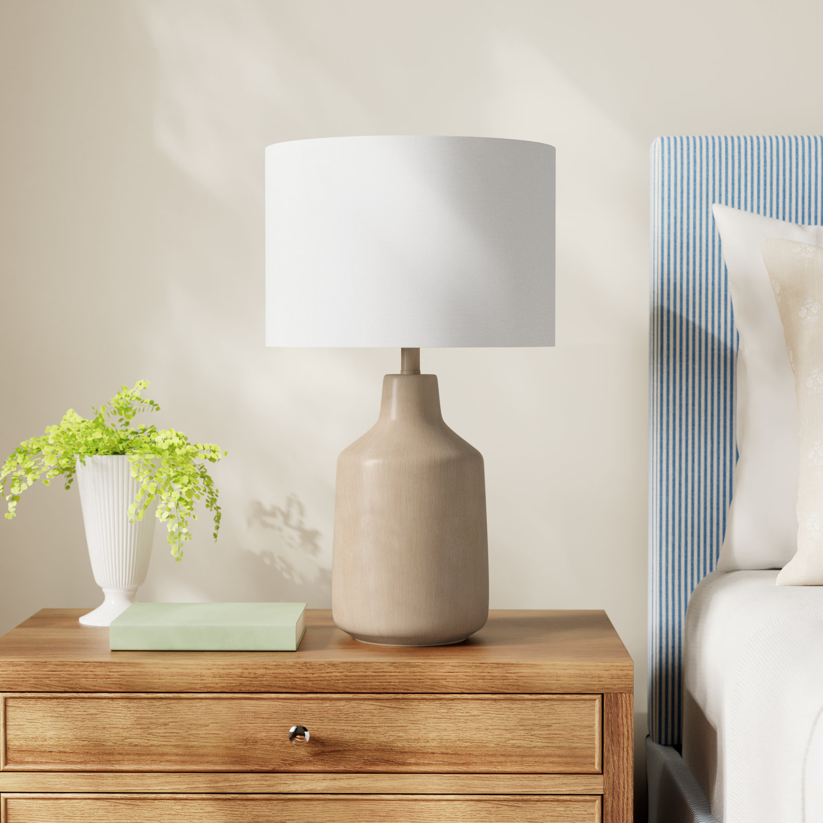 Lockwood Concrete Table Lamp, Beige Base / White Shade