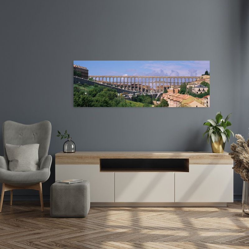 Route sous un aqueduc, Ségovie, Espagne, architecture contemporaine abstraite, art mural, H 16 po x l 48 po