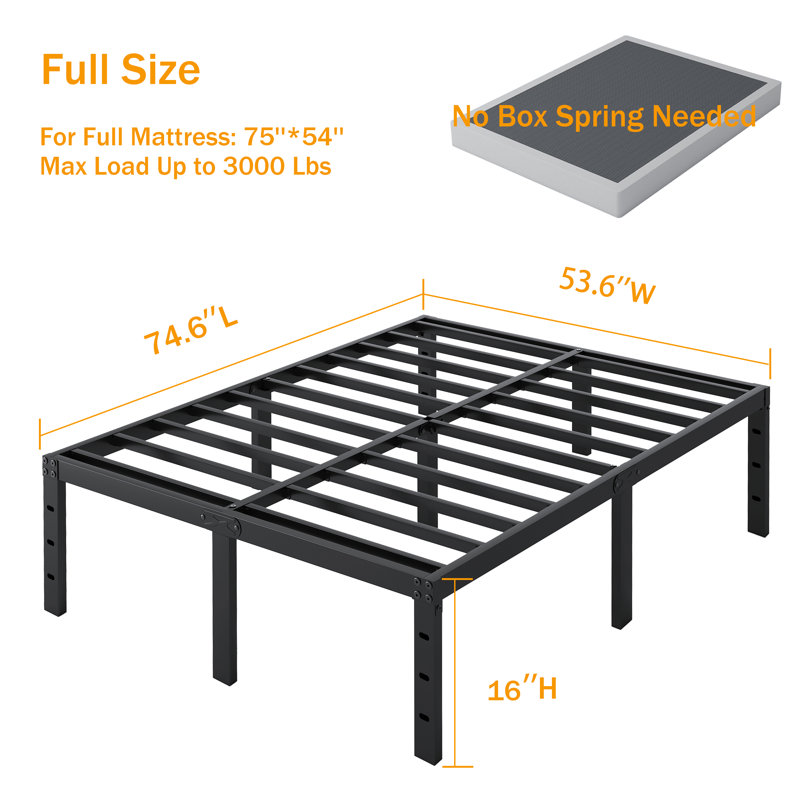 Structure de lit sans sommier robuste, 16", Lit double