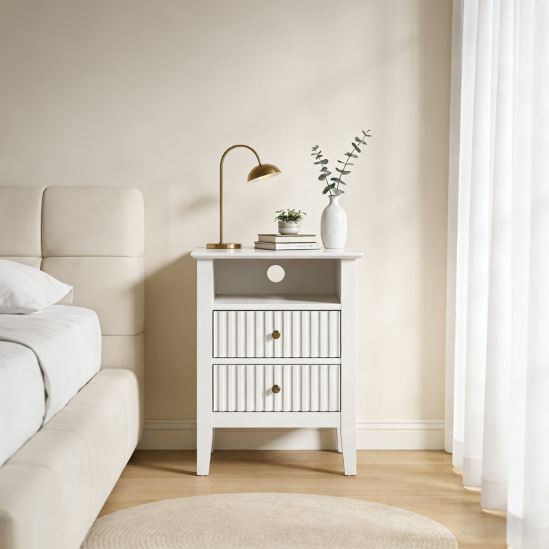 Amberrae 2 Drawer Nightstand, White with charge station