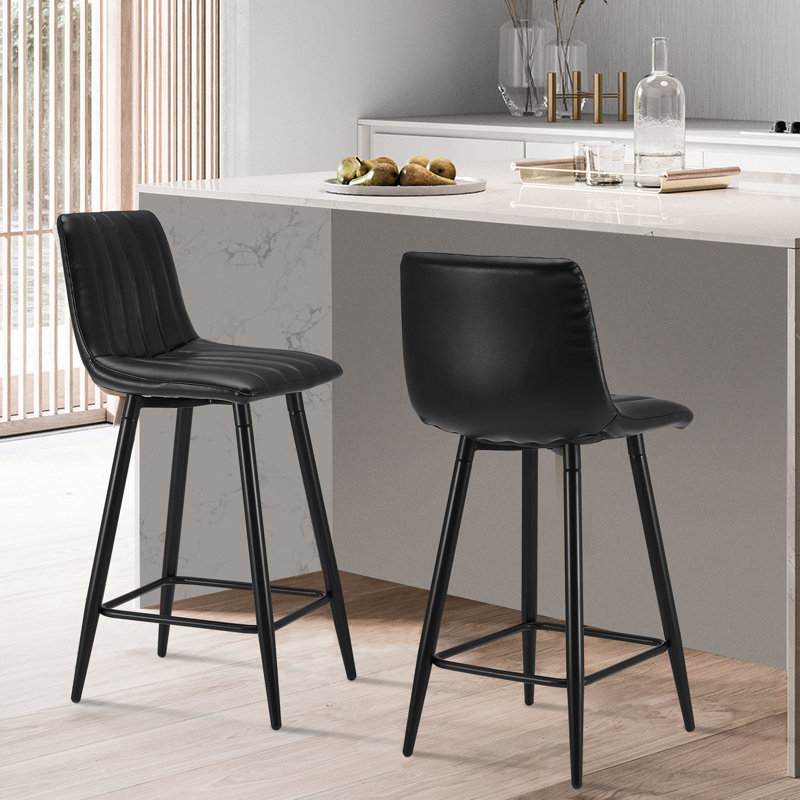 Upholstered Counter Stool with Metal Frame, Black