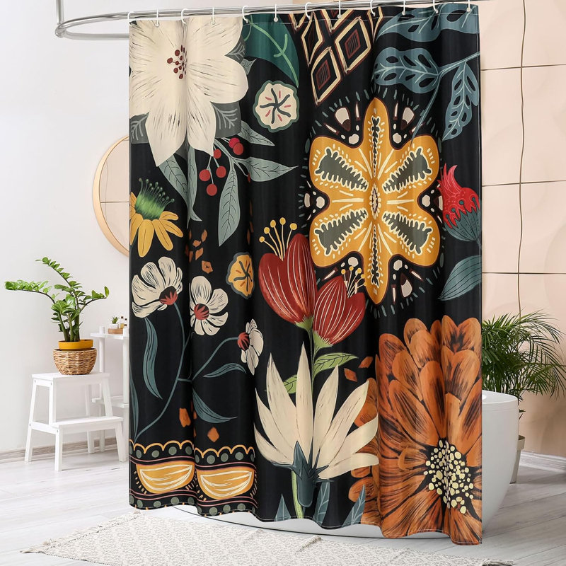 Rideau de douche à motif floral Boho