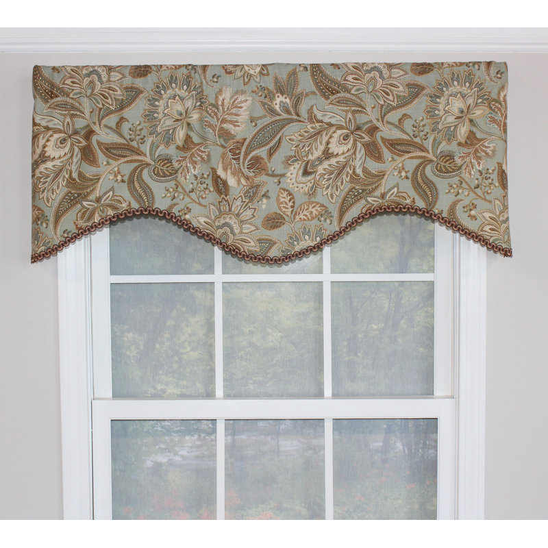 Valdosta Cotton Blend Floral Scalloped Window Valance, Mist