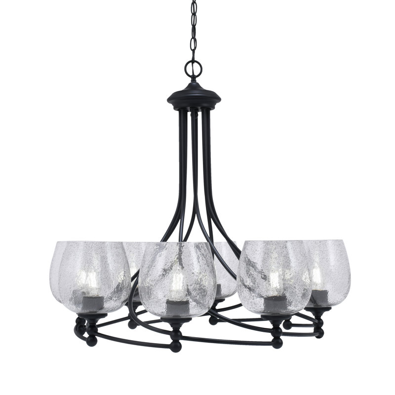 Lustre 8 lumières avec verre à bulles 6 "Sadea, Noir mat, Clair