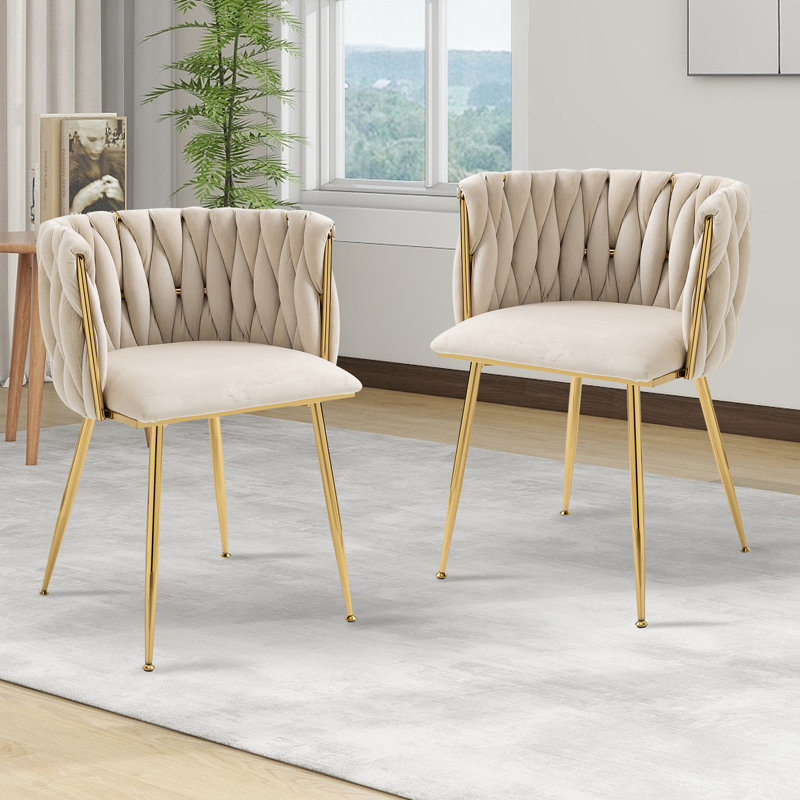 Ensemble de 2 chaises de salle à manger, chaises en velours avec pieds en métal doré, chaises d'appoint capitonnées pour le salon et la salle à manger modernes (beige)