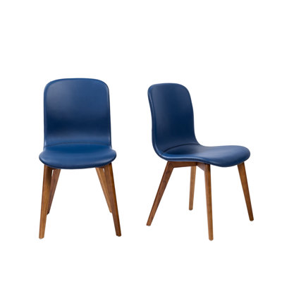  Kensington Set of Two Blue and Brown Upholstered Leather Dining Side Chairs
