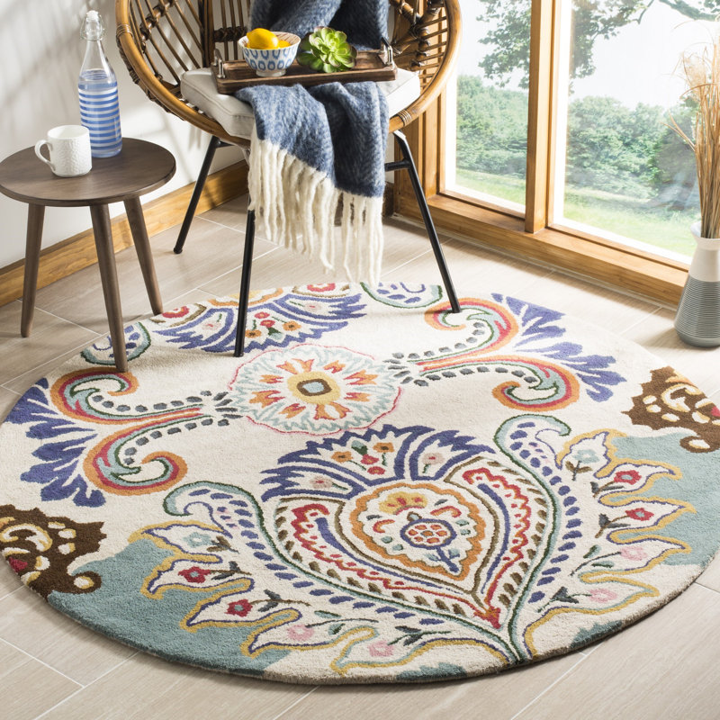 Rudra Hand Tufted Wool Floral Rug, Round 7'