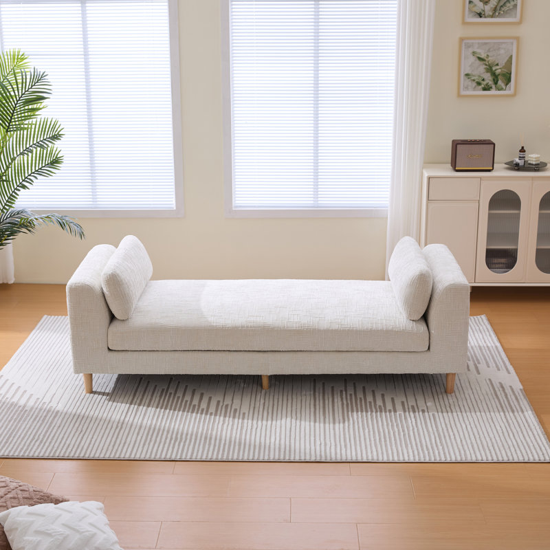 Upholstered Accent Bench With Two Pillows, Beige