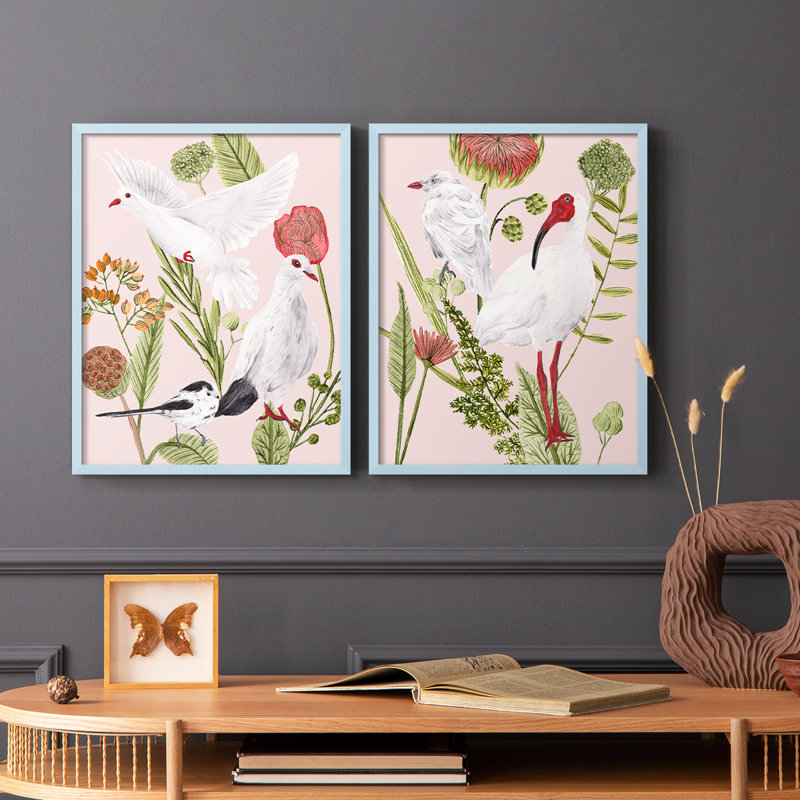 «Birds in Motion I», reproduction encadrée de qualité supérieure - prête à être accrochée - aucun clou requis - aucun clou requis
