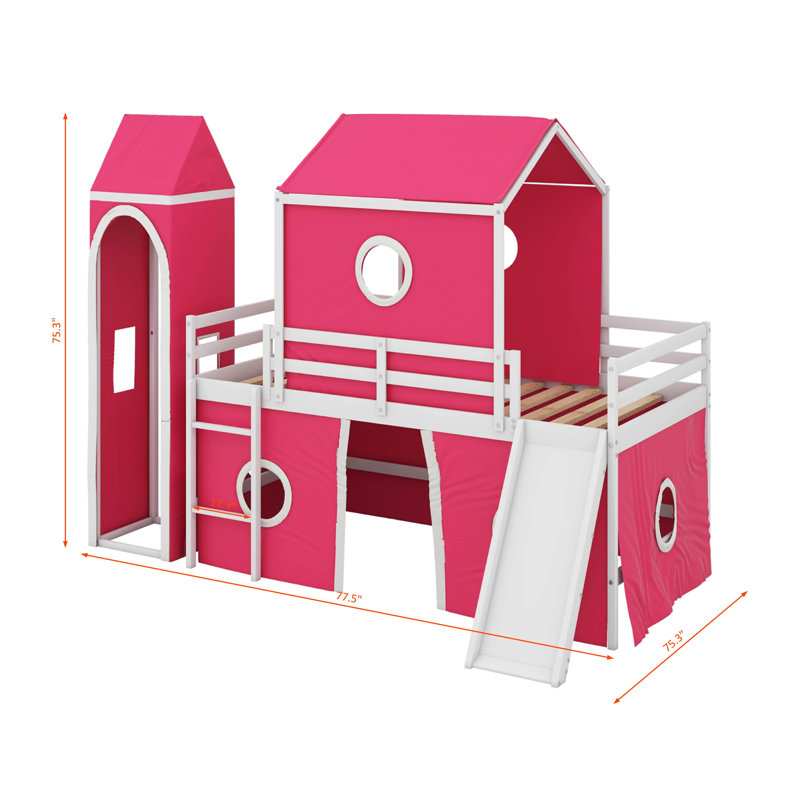 Lit mezzanine simple avec glissade et tour, Rose