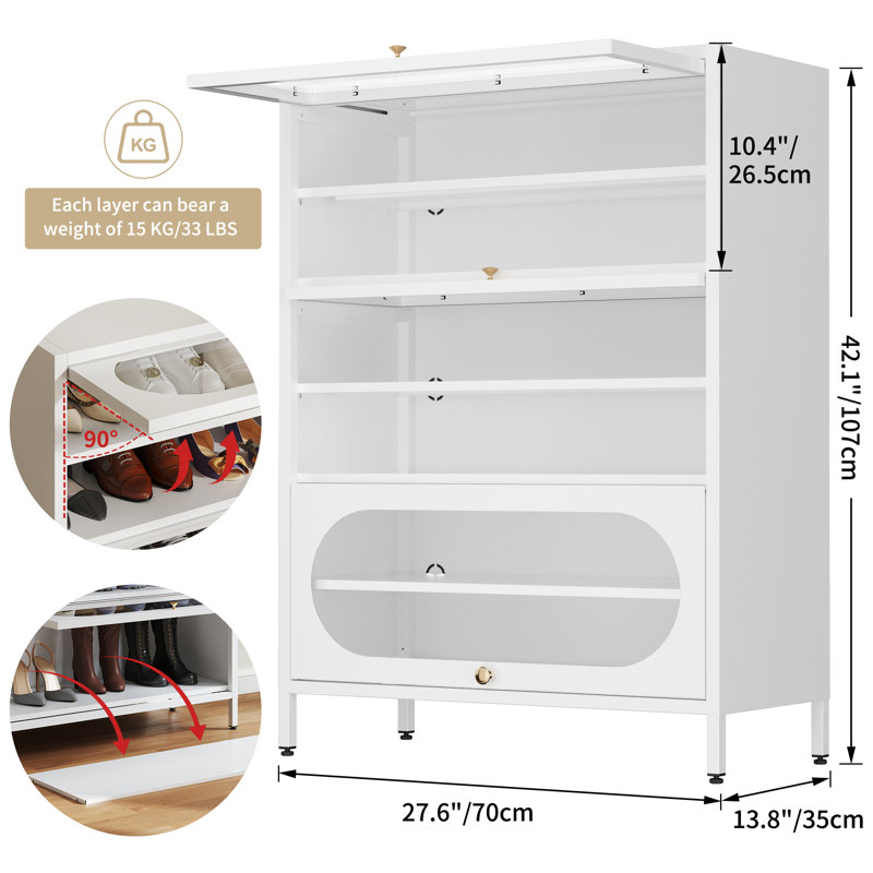 Armoire à chaussures 18 tiroirs en métal avec tiroirs rabattables