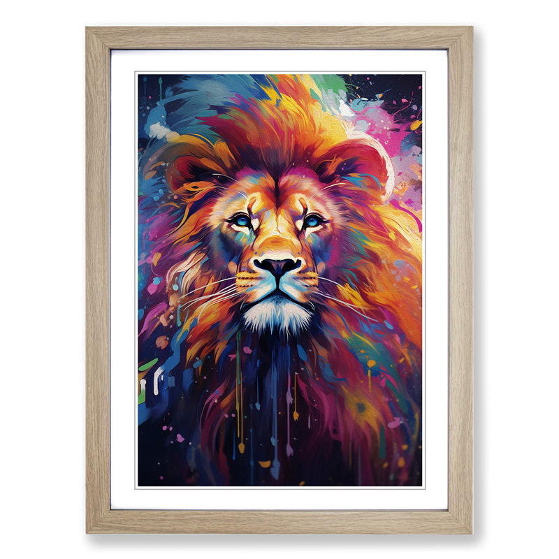 Lion Futurism - Framed Print, 64cm H x 46cm W x 2cm D, Oak