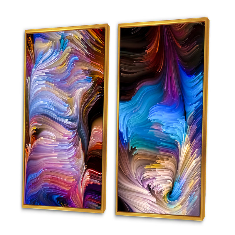 Elegance of Liquide Art - Ensemble de 2 photographies sur toile, H 20 po x l 24 po x P 1 po, Cadre flottant doré