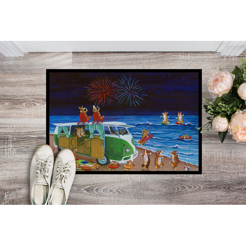 Tapis de porte antidérapant Corgi Beach Party, 1 pi 6 po x 2 pi 3 po