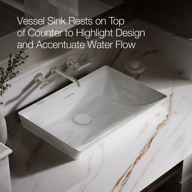 Brazn Rectangle Vessel Bathroom Sink, White, White