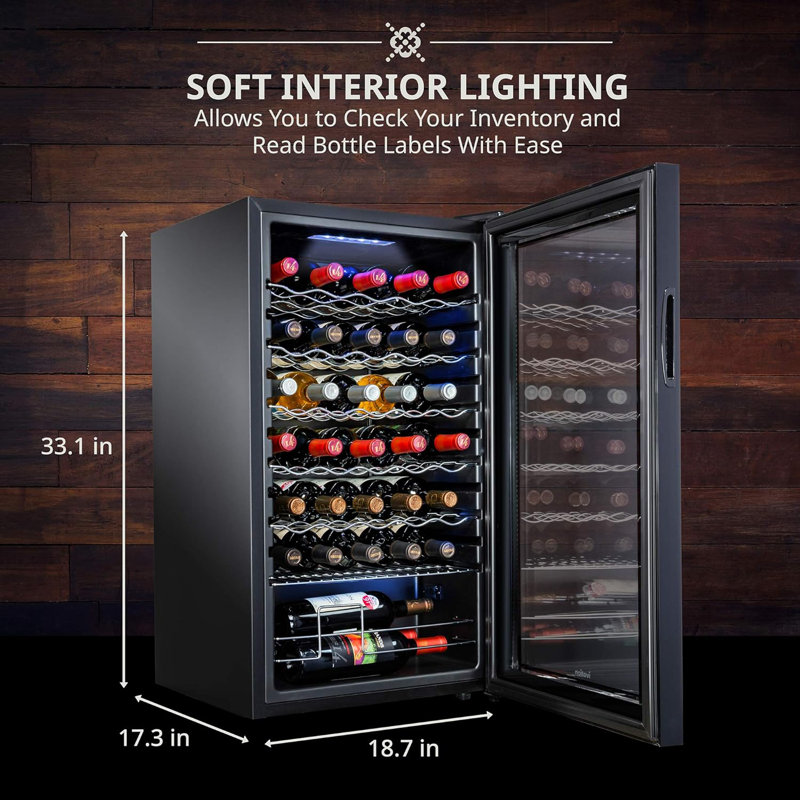 Ivation 18.7'' 34 Bottle Single Zone Freestanding Wine Refrigerator with 5-piece wine gift set