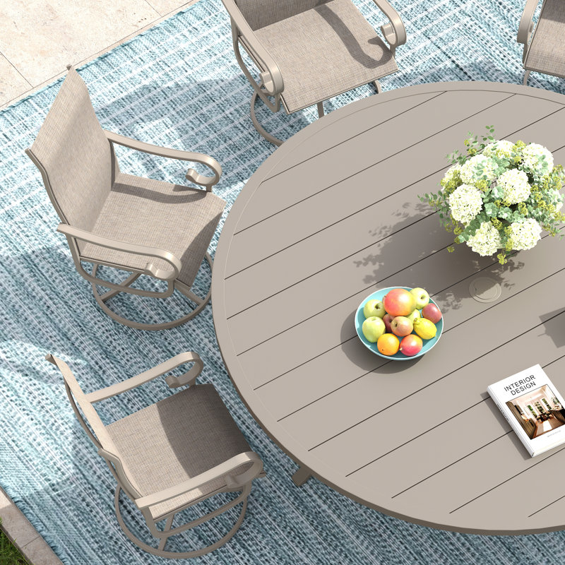 8-Person Patio Dining Set with 63" Round Dining Table and 8 Swivel PVC-coated polyester Chairs, Sandshell/Sandshell