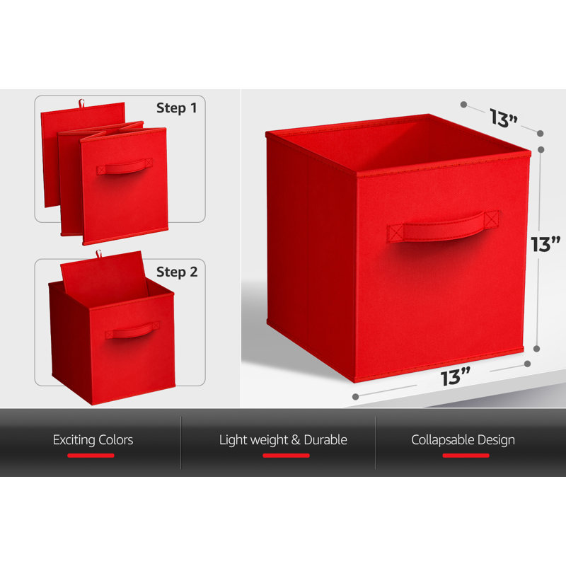 13 po cubes de rangement pliables avec poignées 1 pièce, rouge, Rouge