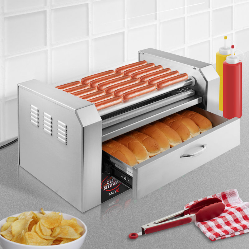 Electric 18 Hot Dog, 7 Roller Grill Cooker with Bun Warmer