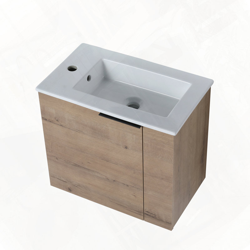 Meuble-lavabo flottant avec évier, Imitation chêne