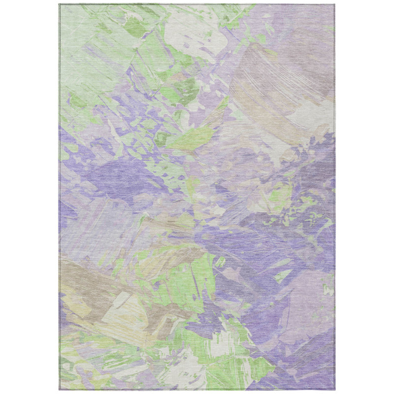 Tapis intérieur lavable abstrait vert menthe et beige lavande 8 pi x 10 pi Fagundes