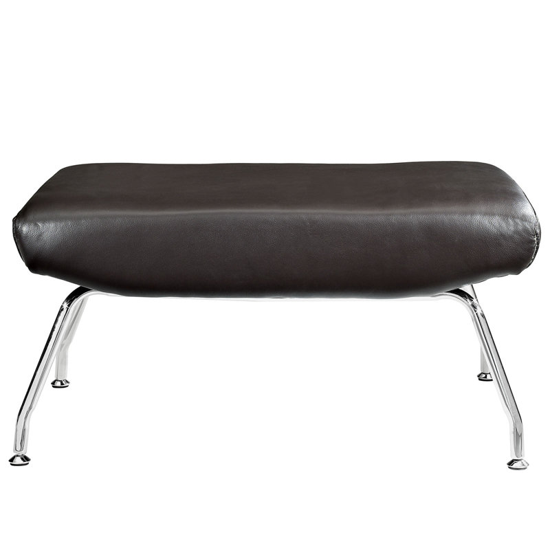 Fauteuil en cuir et repose-pieds rembourré First Class, Cuir véritable brun foncé
