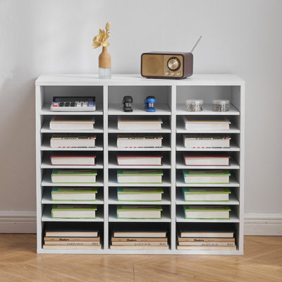 Wooden Literature Organizer 24 Compartments with Adjustable Shelves 