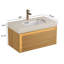 Meuble-lavabo et lavabo de salle de bain NYAH 36 po, armoire de rangement flottante en contreplaqué ultra-mince, tiroir, capteur de lumière, plateau en pierre frittée à motif de travertin et lavabo encastré en céramique, pré-assemblé, grain de bois clair