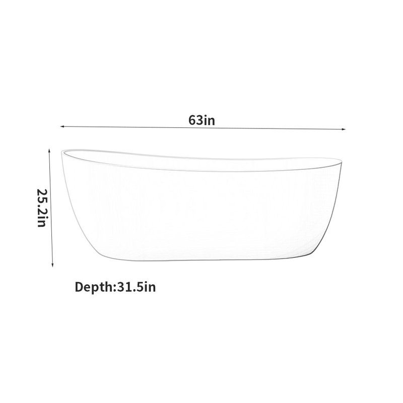 63'' x 31.5'' Stone Bathtub, Light Gray
