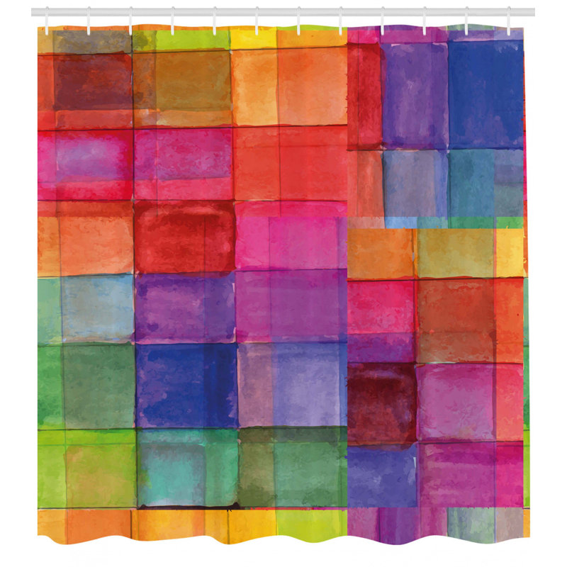 Ensemble de rideau de douche + crochets, H 75 po x l 69 po, Multicolore géométrique