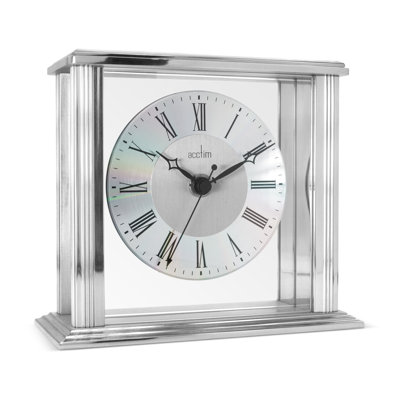 Roman Numeral Metal Quartz Movement / Crystal Tabletop Clock in Silver