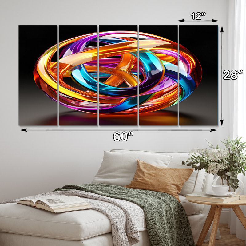 Sci-Fi Neon Sphere - Fantasy & Sci-Fi Canvas Art Print - 5 Equal Panels