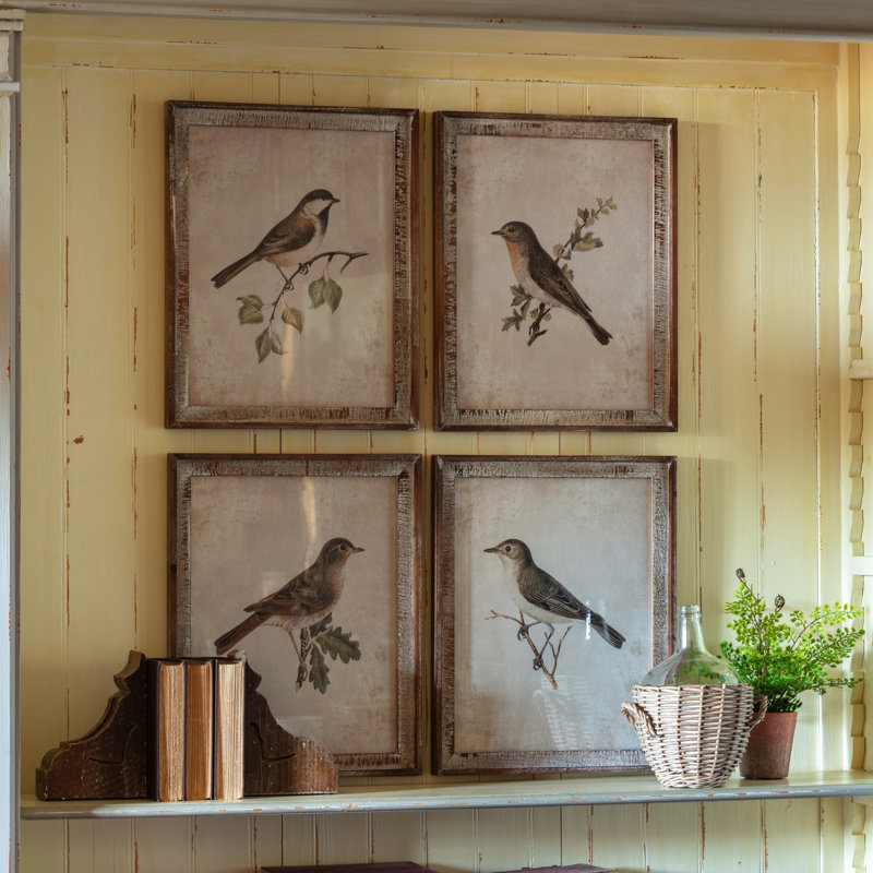 Rustic Songbird Framed Prints - Set of 4