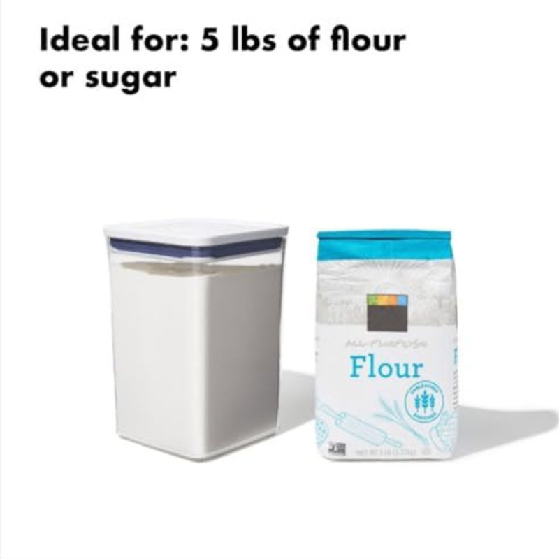 Oxo Good Grips Pop Container - Airtight Food Storage - Big Square Medium 4.4 Qt Ideal For 5lbs Of Flour Or Sugar