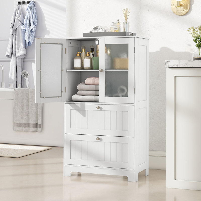 Bathroom Floor Storage Cabinet Freestanding Cupboard Pantry w/ 2 Drawers