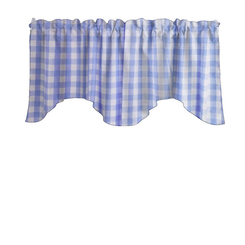 Light Blue Cotton Gingham Checkered Scalloped Window Valance