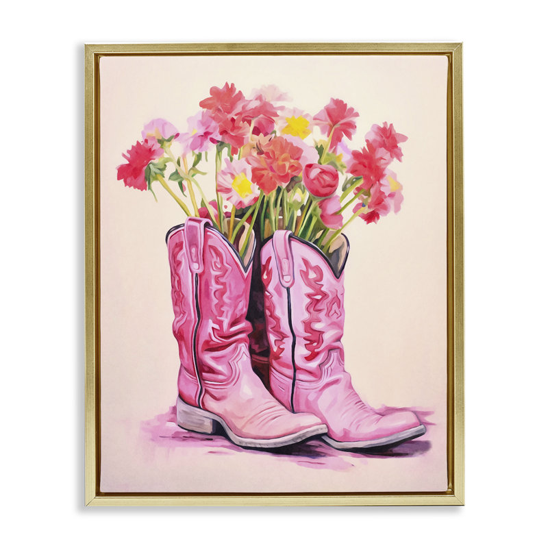 "Pastel Western Whimsy", art mural encadré flottant par Andrea Haase, Cadre flottant métallique doré, H 21 po x l 17 po