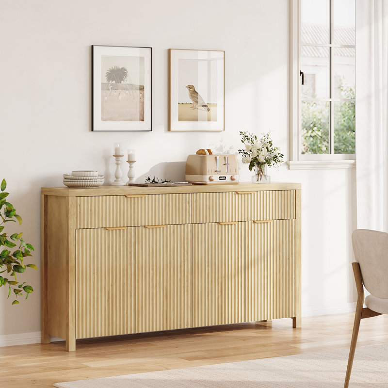 Stylish Water Ripple Sideboard Buffet – Small Space Storage, Soft-Close Hinges & Adjustable Shelves For Entryway Organizer, Kitchen Storage, Tv Stand,Affordable Luxury Furniture